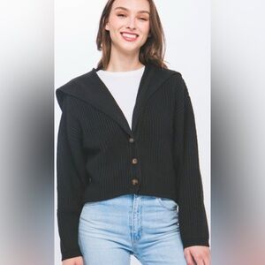 Apaul Black Button Front Cropped Cardigan Sweater